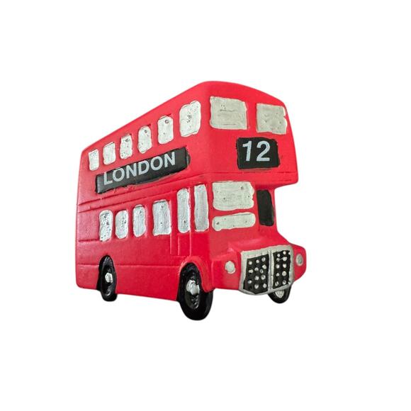 Vintage London Double Decker Bus Magnet Red Route 12 UK Souvenir Handmade - Picture 1 of 4